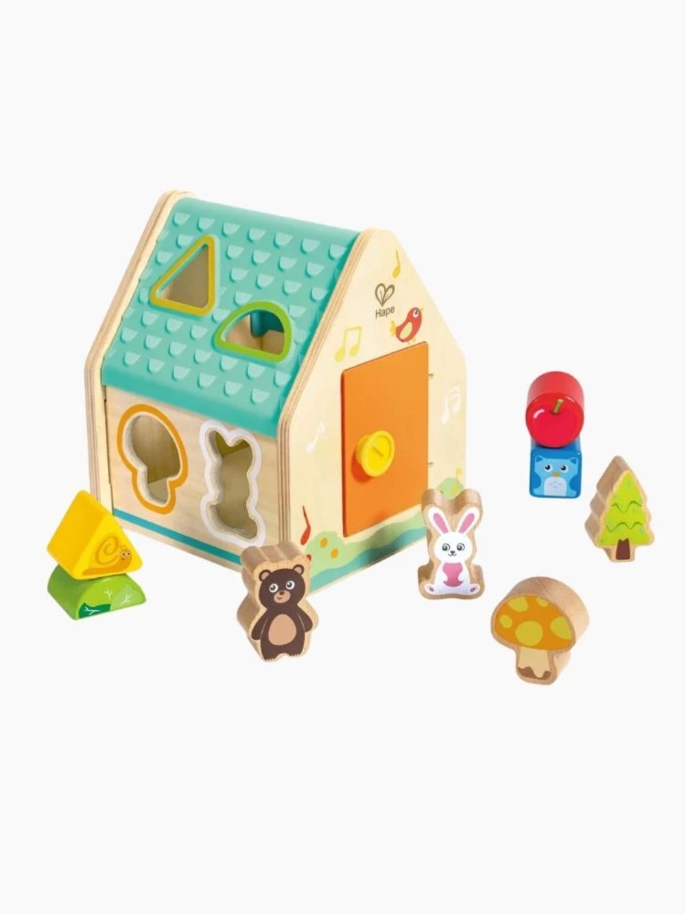 Wooden Shape Sorting Playhouse Toy - Teal & Orange